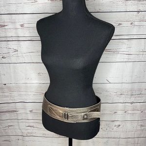Dior Metallic Gold Leather Waist Belt with Buckle Detail